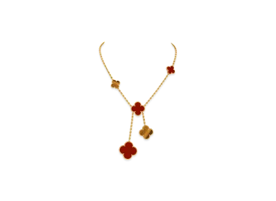 Van Cleef & Arpels Magic Alhambra necklace 6 motifs "18K Yellow gold/Carnelian/Tiger's eye"