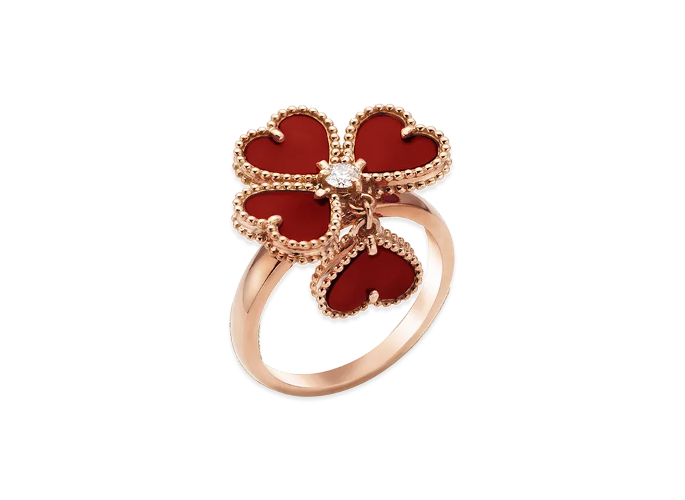 Van Cleef & Arpels Sweet Alhambra heart ring "18K Rose gold/Carnelian/Diamond"