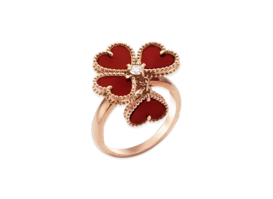 Van Cleef & Arpels Sweet Alhambra heart ring "18K Rose gold/Carnelian/Diamond"