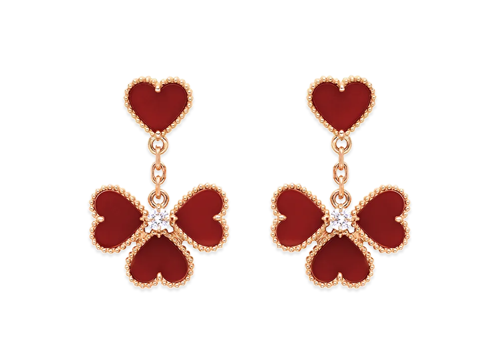Van Cleef & Arpels Sweet Alhambra heart earrings "18K Rose gold/Carnelian/Diamond"