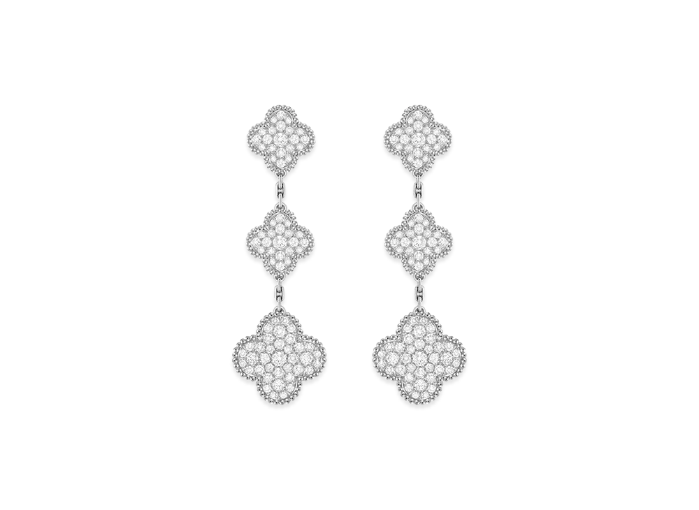 Van Cleef & Arpels Magic Alhambra earrings 3 motifs "18K White gold/Diamond"