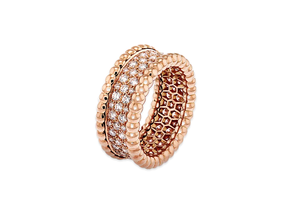 Van Cleef & Arpels Perlee diamonds ring 3 rows model "18K Rose gold/Diamond"