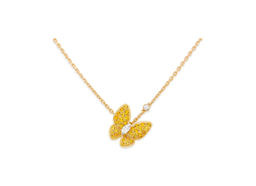 Van Cleef & Arpels Deux Papillons pendant "18K Yellow gold/Sapphire/Diamond"