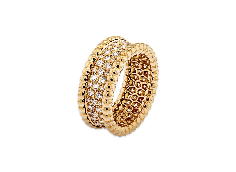 Van Cleef & Arpels Perlee diamonds ring 3 rows model "18K Yellow gold/Diamond"