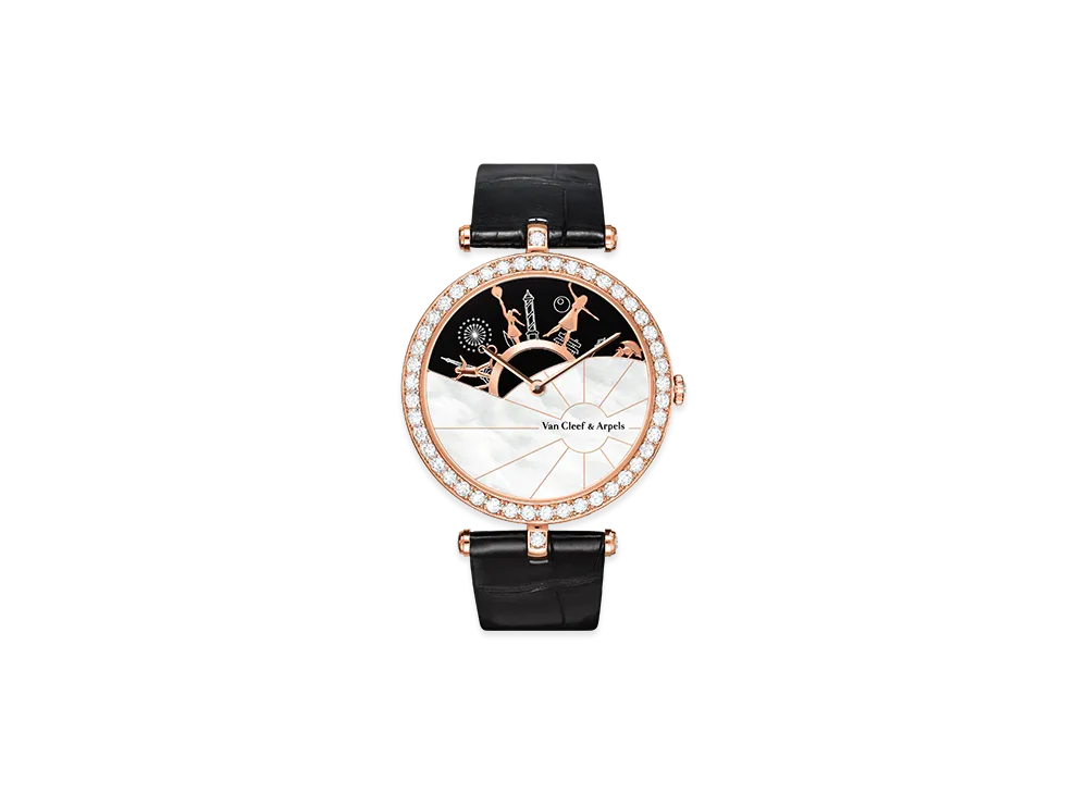Van Cleef & Arpels Lady Arpels Une Journee a Paris watch "18K Rose gold/Onyx/Diamond/Mother-of-pearl"