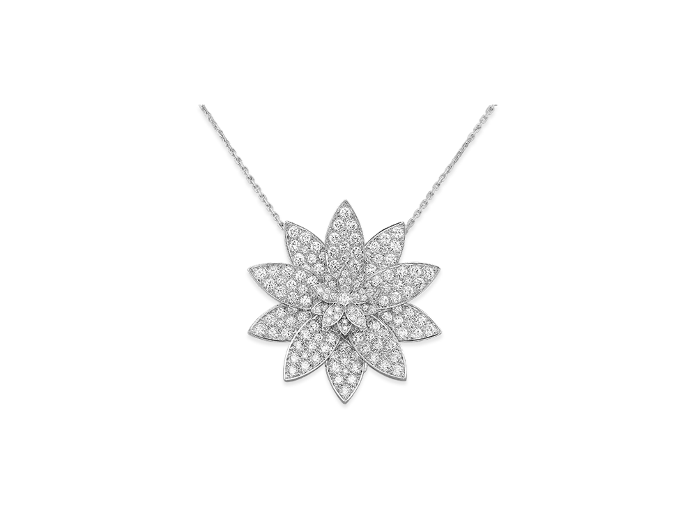 Van Cleef & Arpels Lotus clip pendant large model "18K White gold/Diamond"