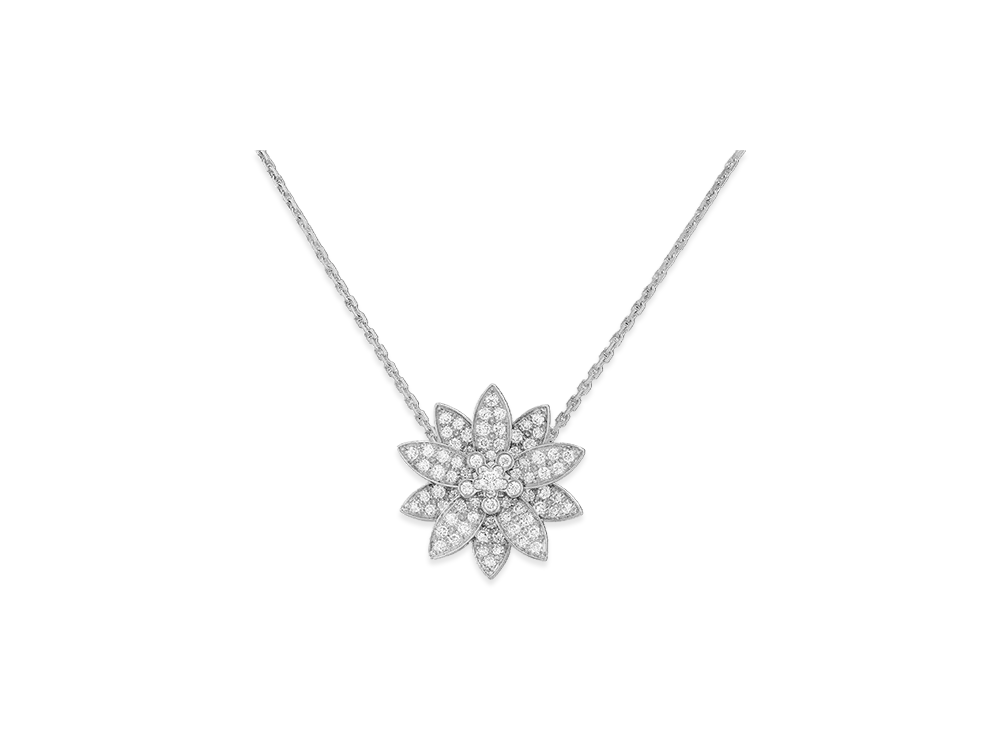 Van Cleef & Arpels Lotus clip pendant medium model "18K White gold/Diamond"