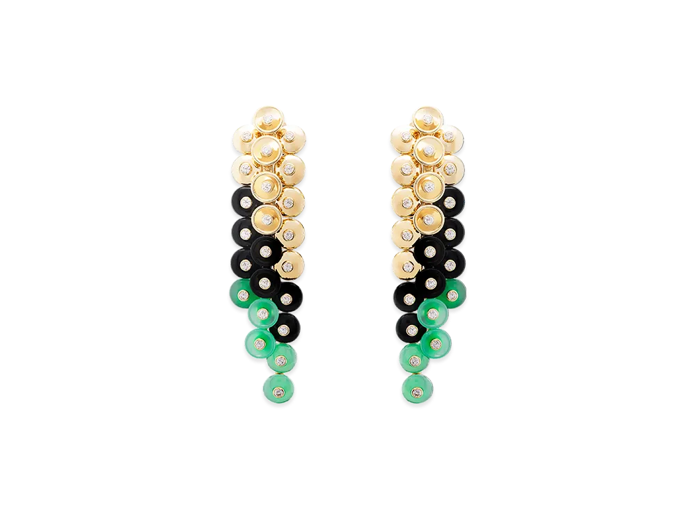 Van Cleef & Arpels Bouton d'or earrings "18K Yellow gold/Onyx/Chrysoprase/Diamond"