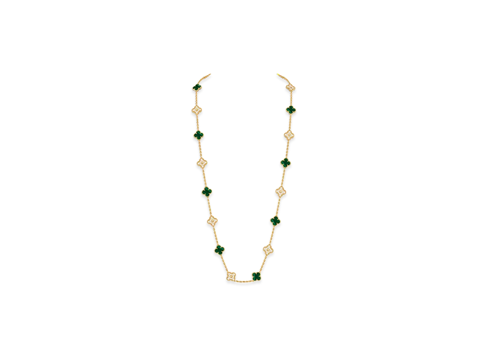 Van Cleef & Arpels Vintage Alhambra long necklace 20 motifs "18K Yellow gold/Diamond/Malachite"