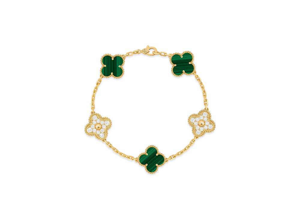 Van Cleef & Arpels Vintage Alhambra bracelet 5 motifs "18K Yellow gold/Diamond/Malachite"