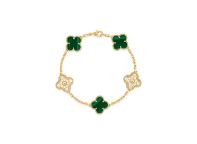 Van Cleef & Arpels Vintage Alhambra bracelet 5 motifs "18K Yellow gold/Diamond/Malachite"