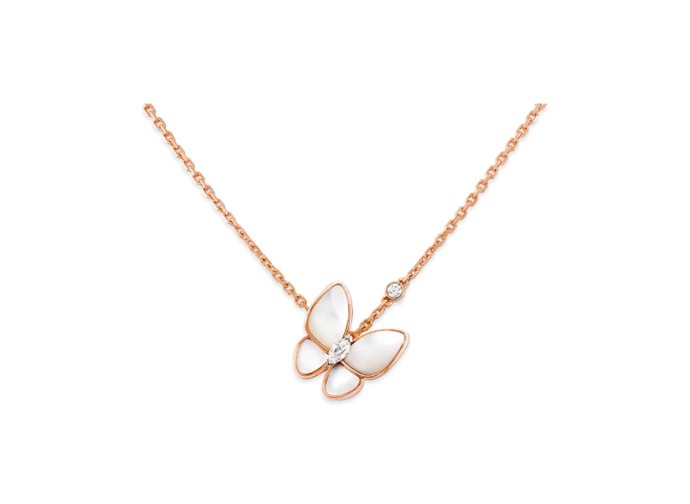 Van Cleef & Arpels Deux Papillons pendant "18K Rose Gold/Diamond/Mother of Pearl"