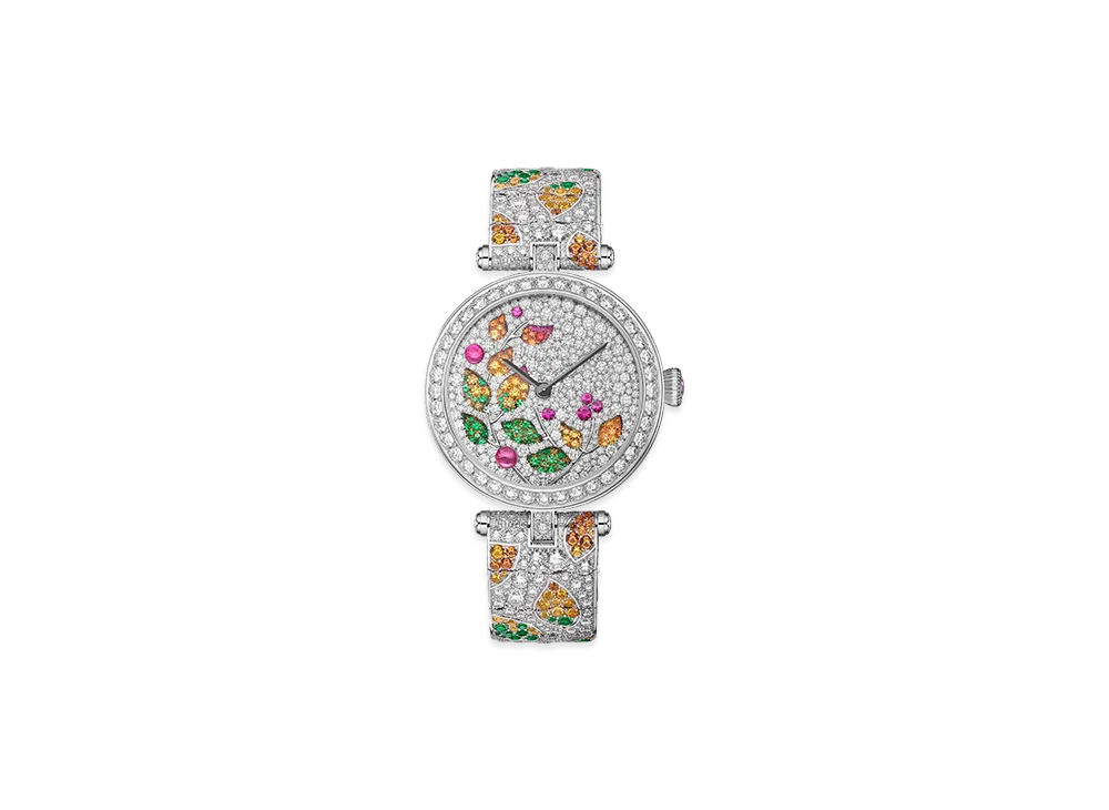 Van Cleef & Arpels Lady Jour des Fleurs watch "18K White gold/Sapphire/Spinel/Spessartite/Diamond/Tsavorite garnet"