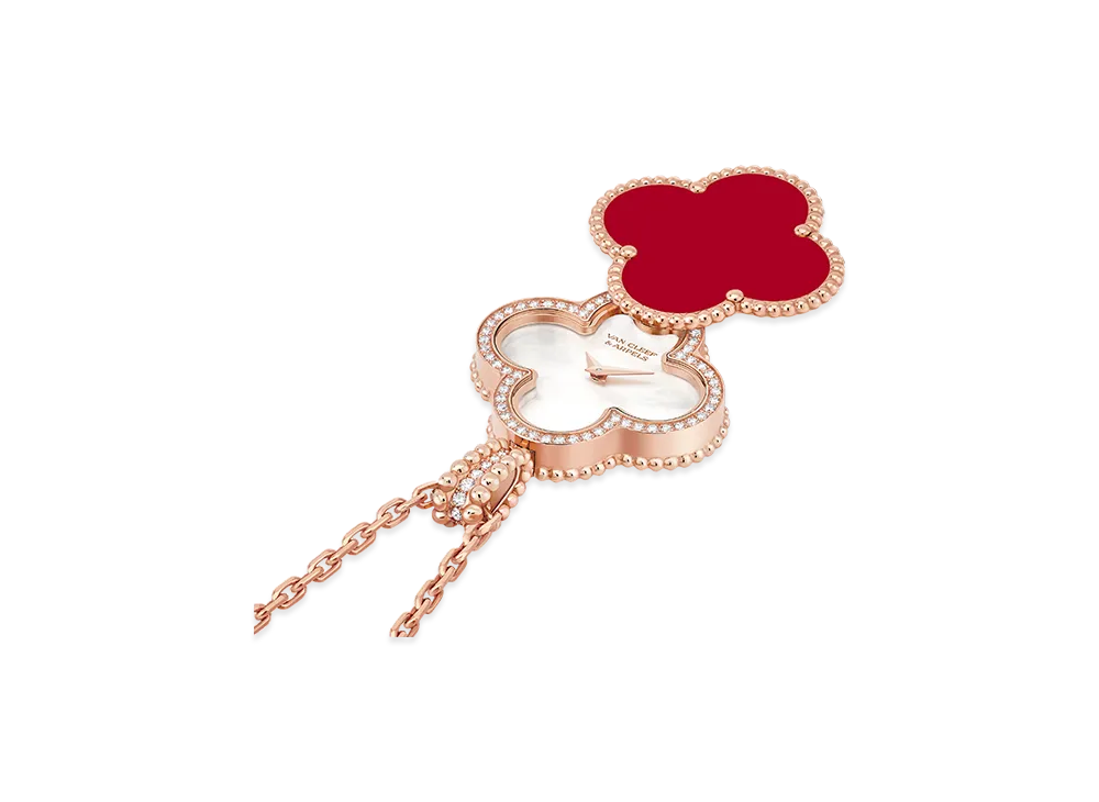 Van Cleef & Arpels Alhambra secret pendant watch "18K Rose gold/Carnelian/Diamond/Mother-of-pearl"