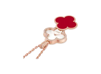 Van Cleef & Arpels Alhambra secret pendant watch "18K Rose gold/Carnelian/Diamond/Mother-of-pearl"