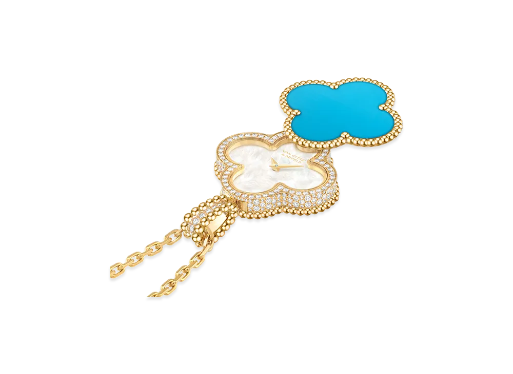 Van Cleef & Arpels Alhambra secret pendant watch "18K Yellow gold/Turquoise/Diamond/Mother-of-pearl"