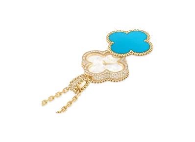 Van Cleef & Arpels Alhambra secret pendant watch "18K Yellow gold/Turquoise/Diamond/Mother-of-pearl"