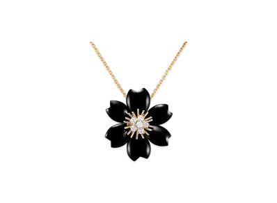 Van Cleef & Arpels Rose de Noel clip pendant small model "18K Yellow gold/Onyx/Diamond"