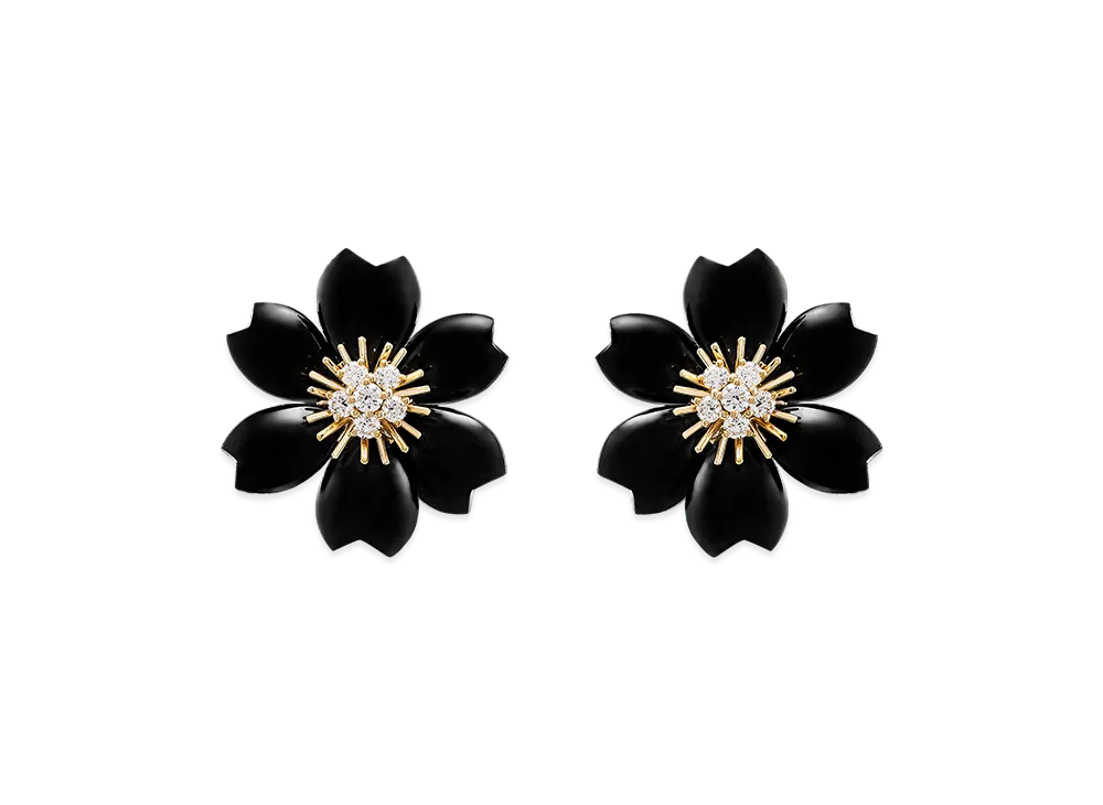 Van Cleef & Arpels Rose de Noel earrings small model "18K Yellow gold/Onyx/Diamond"