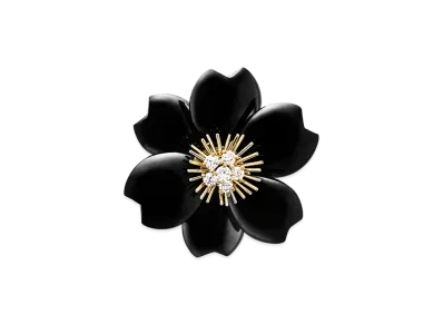 Van Cleef & Arpels Rose de Noel clip medium model "18K Yellow gold/Onyx/Diamond"