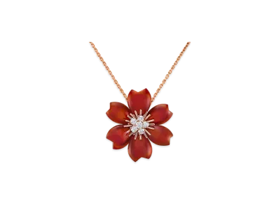 Van Cleef & Arpels Rose de Noel clip pendant small model "18K Rose gold/Carnelian/Diamond"