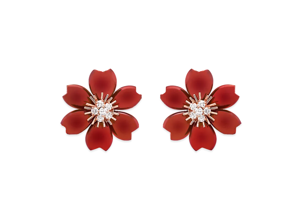 Van Cleef & Arpels Rose de Noel earrings small model "18K Rose gold/Carnelian/Diamond"