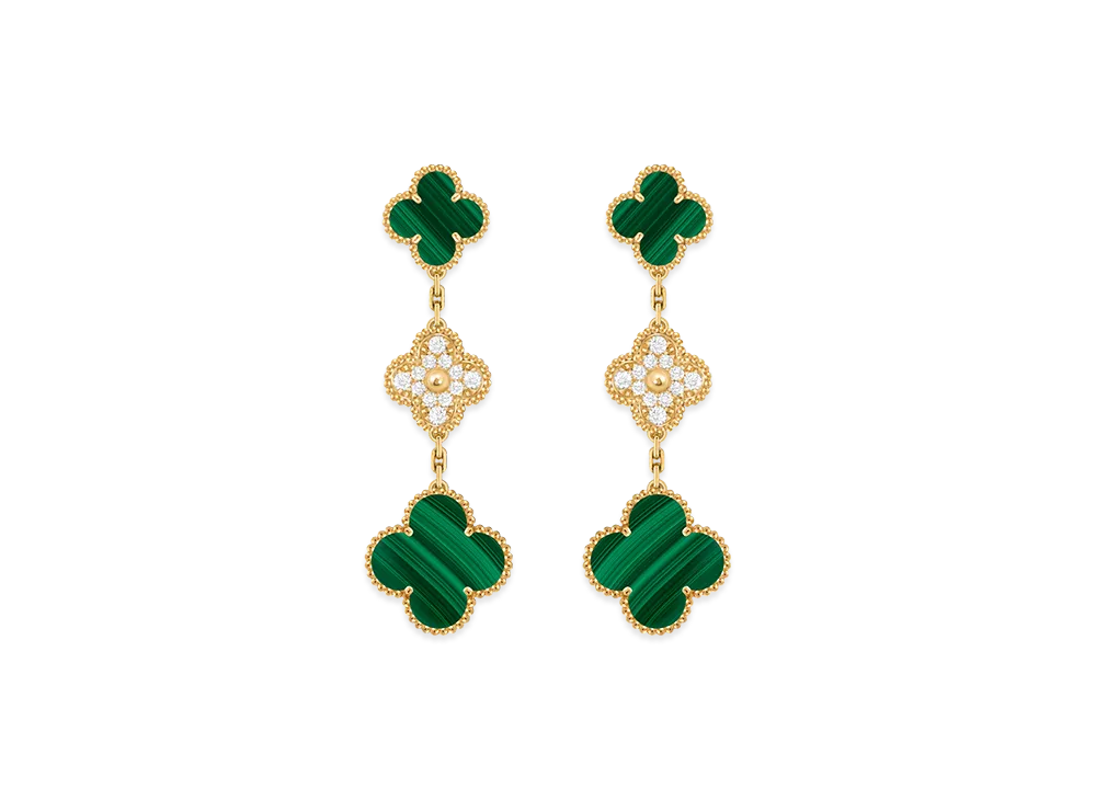 Van Cleef & Arpels Magic Alhambra earrings 3 motifs "18K Yellow gold/Diamond/Malachite"