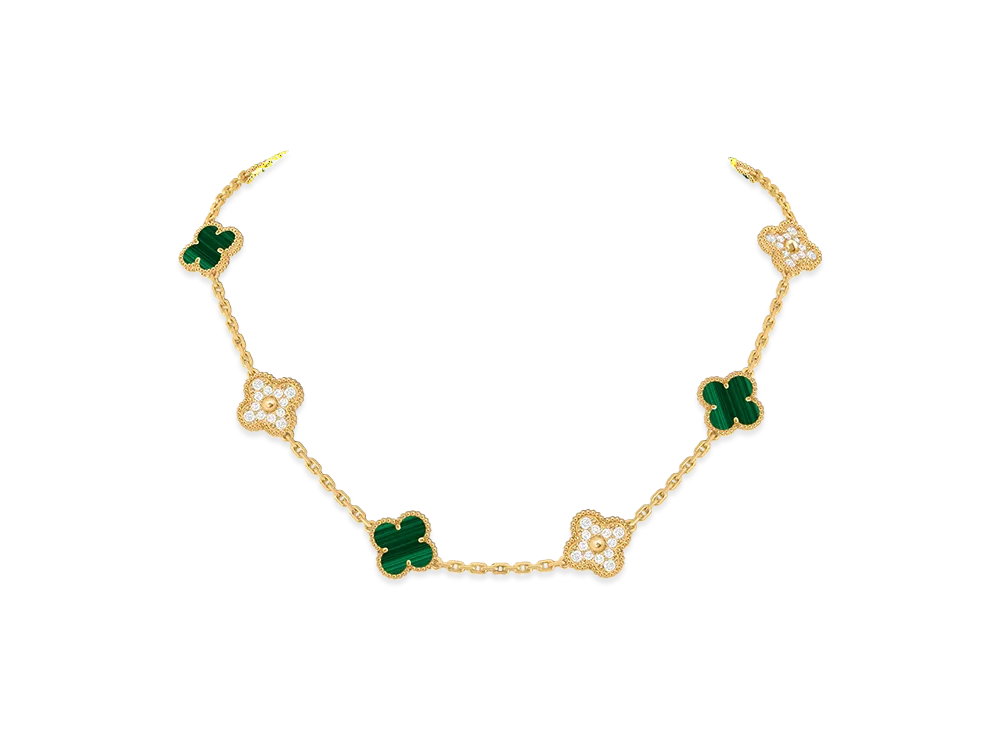 Van Cleef & Arpels Vintage Alhambra necklace 10 motifs "18K Yellow gold/Diamond/Malachite"