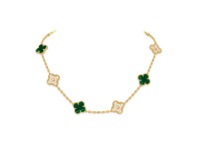 Van Cleef & Arpels Vintage Alhambra necklace 10 motifs "18K Yellow gold/Diamond/Malachite"