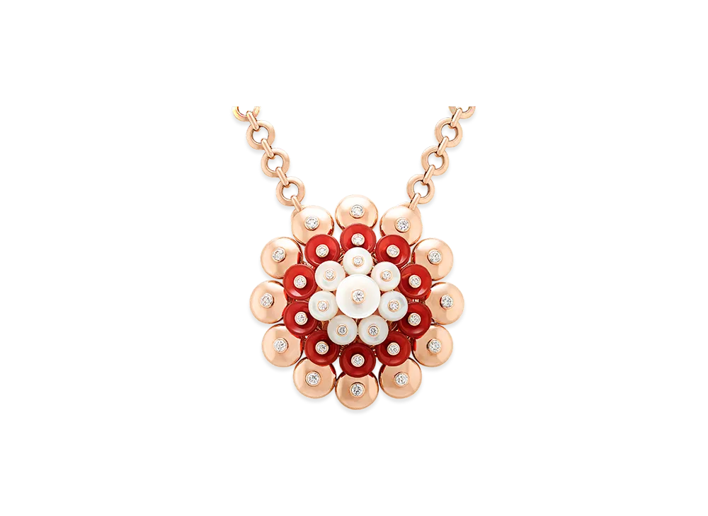 Van Cleef & Arpels Bouton d'or pendant "18K Rose gold/Carnelian/Diamond/Mother-of-pearl"