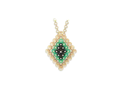 Van Cleef & Arpels Bouton d'or clip pendant "18K Yellow gold/Onyx/Chrysoprase/Diamond"