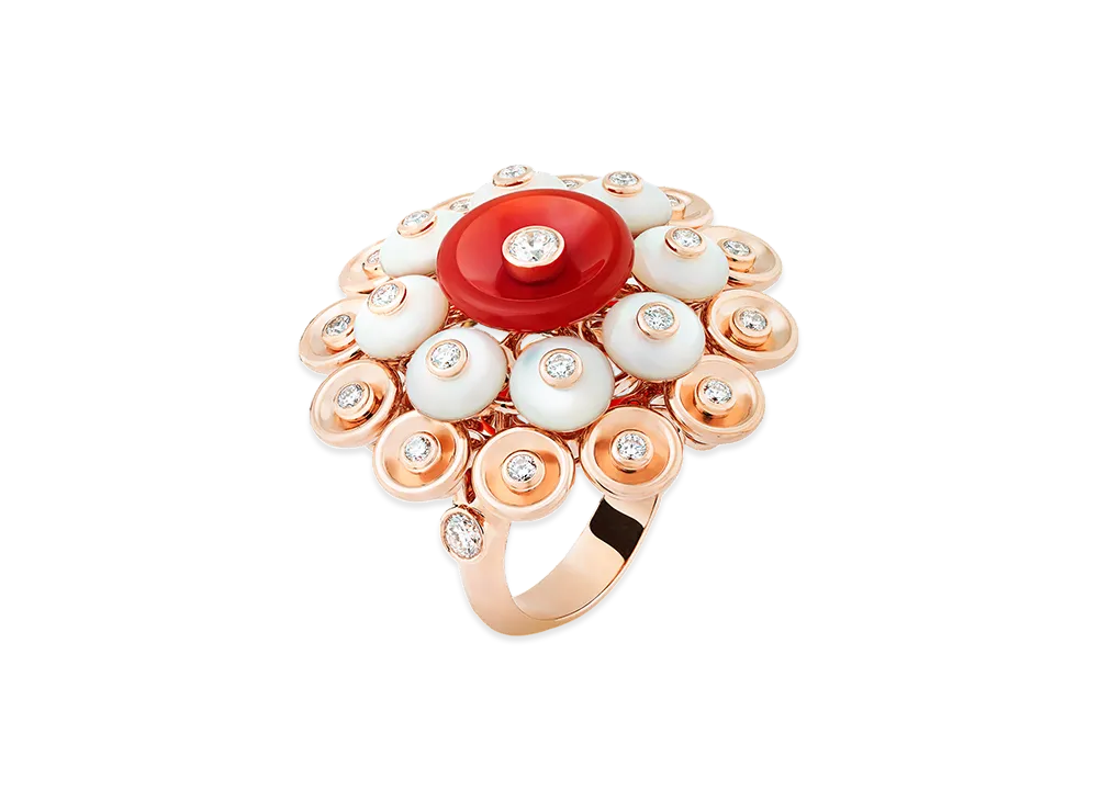 Van Cleef & Arpels Bouton d'or ring "18K Rose gold/Carnelian/Diamond/Mother-of-pearl"