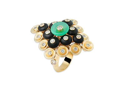 Van Cleef & Arpels Bouton d'or ring "18K Yellow gold/Onyx/Chrysoprase/Diamond"