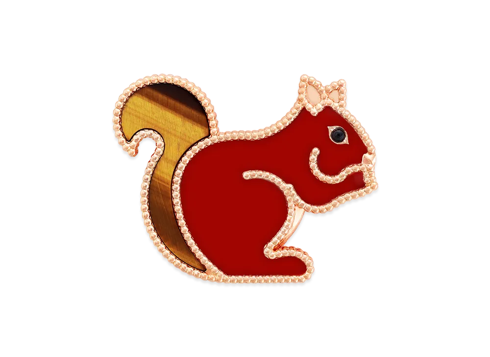 Van Cleef & Arpels Lucky Animals Squirrel clip "18K Rose gold/Onyx/Carnelian/Tiger's eye"