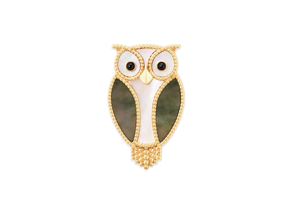 Van Cleef & Arpels Lucky Animals Owl clip "18K Yellow gold/Onyx/Mother-of-pearl"