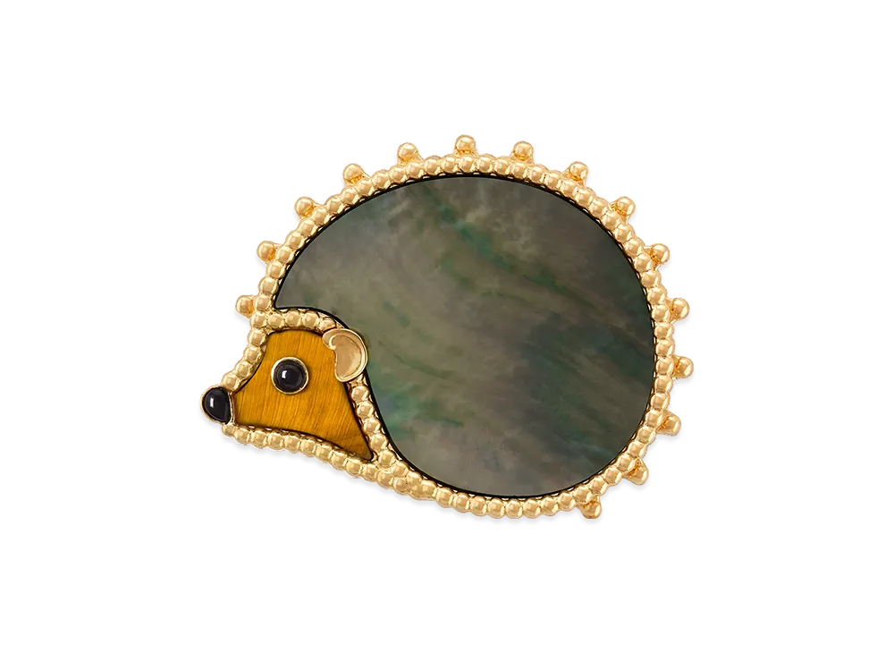 Van Cleef & Arpels Lucky Animals Hedgehog clip "18K Yellow gold/Onyx/Tiger's eye/Mother-of-pearl"