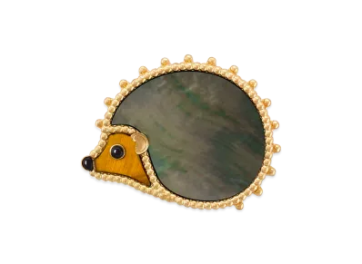 Van Cleef & Arpels Lucky Animals Hedgehog clip "18K Yellow gold/Onyx/Tiger's eye/Mother-of-pearl"