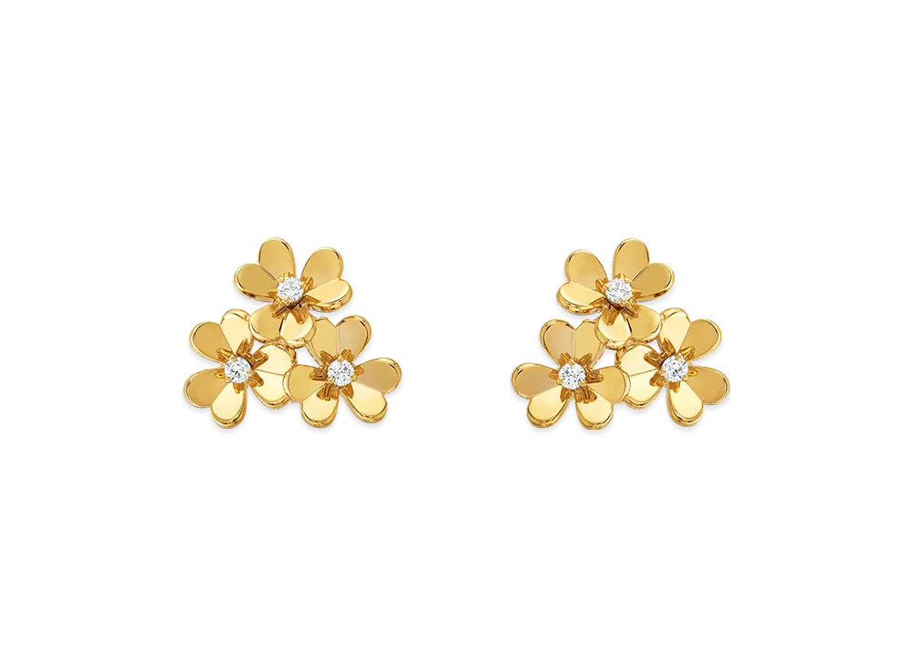 Van Cleef & Arpels Frivole earrings 3 flowers mini model "18K Yellow gold/Diamond"