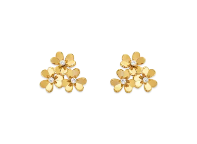 Van Cleef & Arpels Frivole earrings 3 flowers mini model "18K Yellow gold/Diamond"