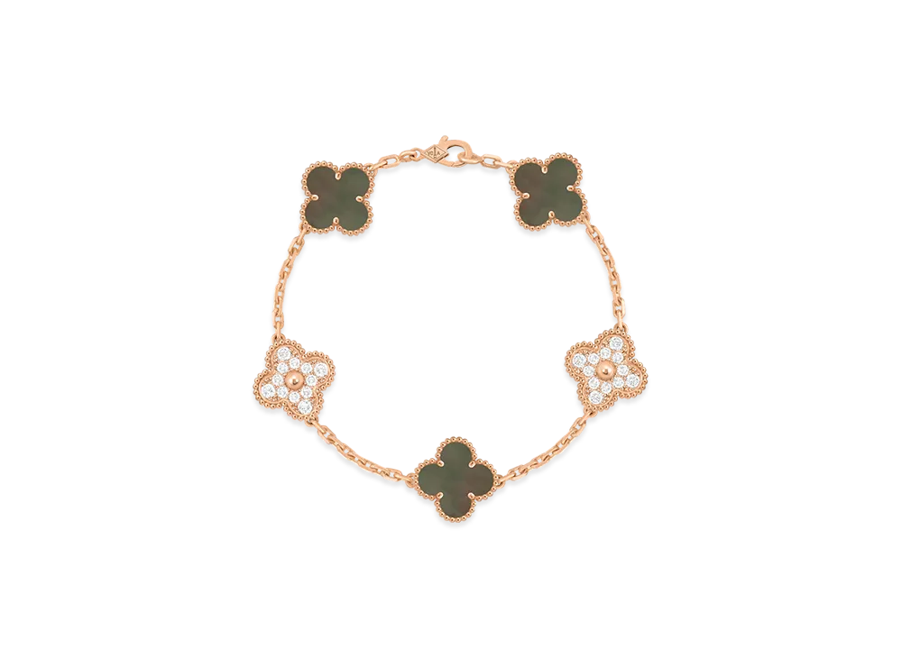 Van Cleef & Arpels Vintage Alhambra bracelet 5 motifs "18K Rose gold/Diamond/Mother-of-pearl"