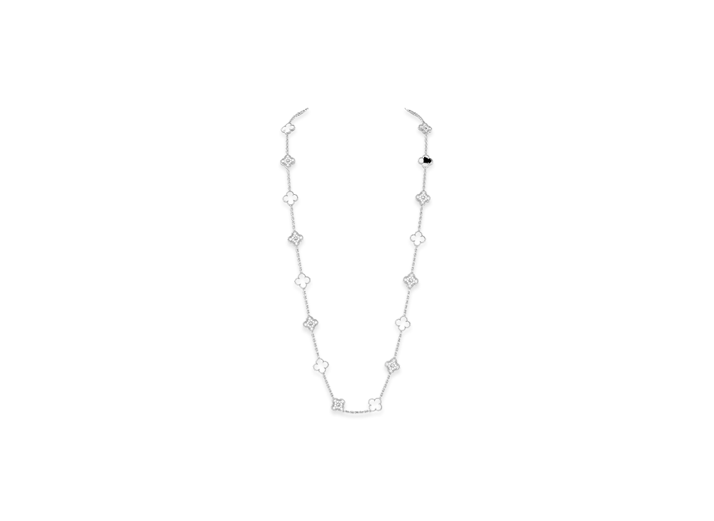 Van Cleef & Arpels Vintage Alhambra long necklace 20 motifs "18K White gold/Onyx/Diamond"