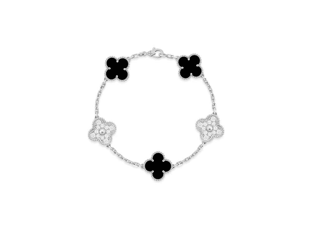 Van Cleef & Arpels Vintage Alhambra bracelet 5 motifs "18K White gold/Onyx/Diamond"