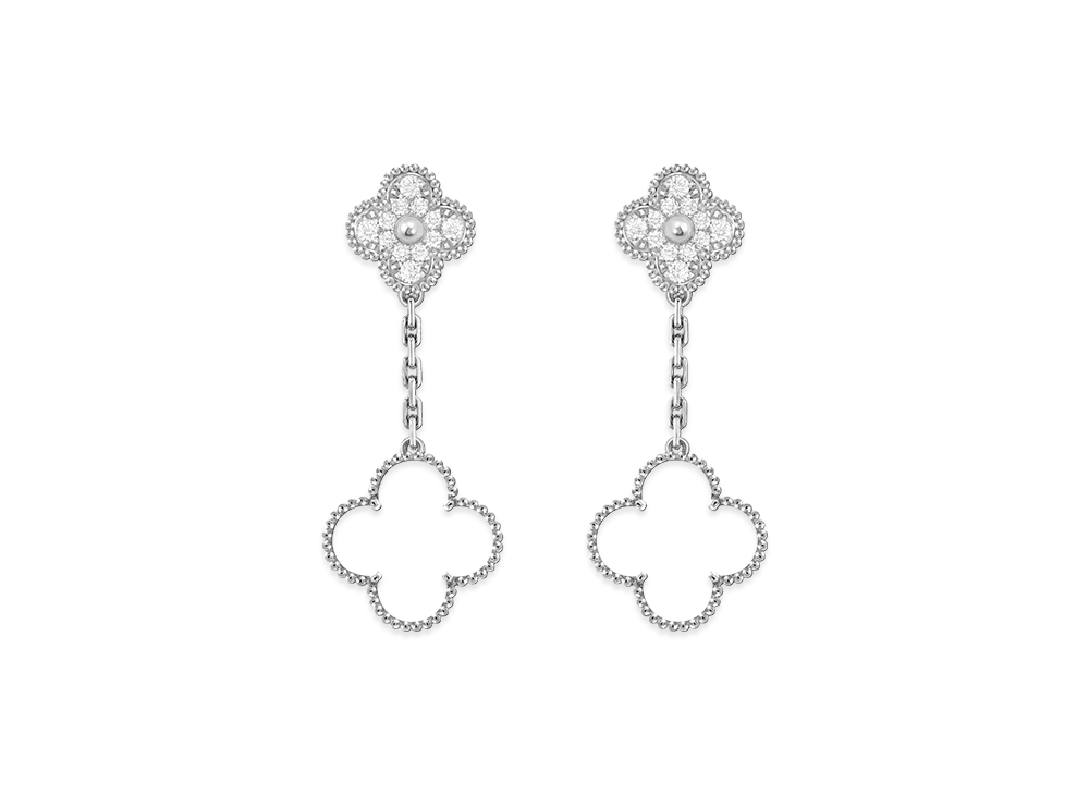 Van Cleef & Arpels Magic Alhambra earrings 2 motifs "18K White gold/Onyx/Diamond"