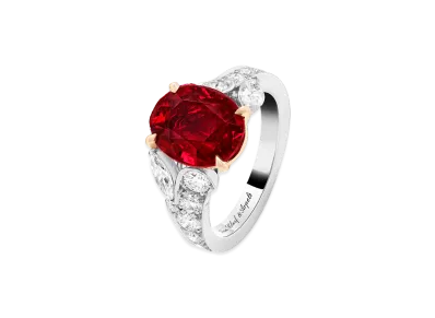 Van Cleef & Arpels Jasmin solitaire ruby 5.19 carats "Platinum/Diamond/Ruby"