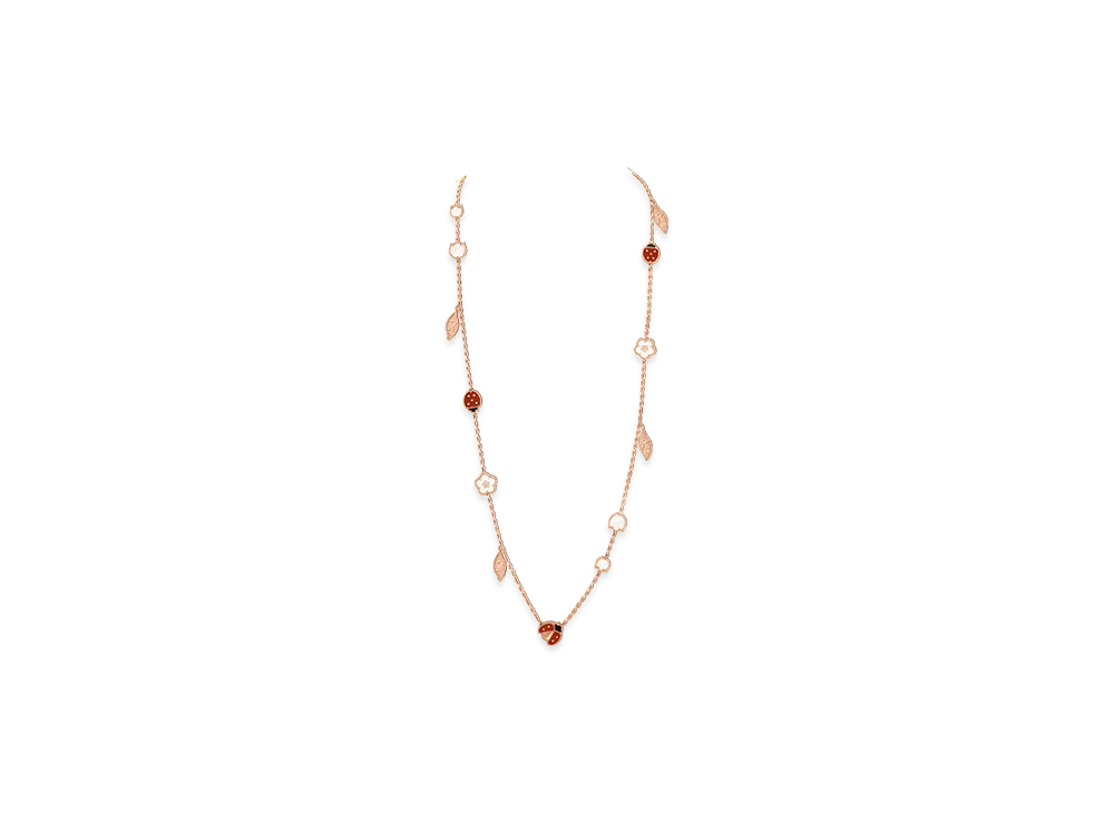 Van Cleef & Arpels Lucky Spring long necklace 15 motifs "18K Rose gold/Onyx/Carnelian/Mother-of-pearl"