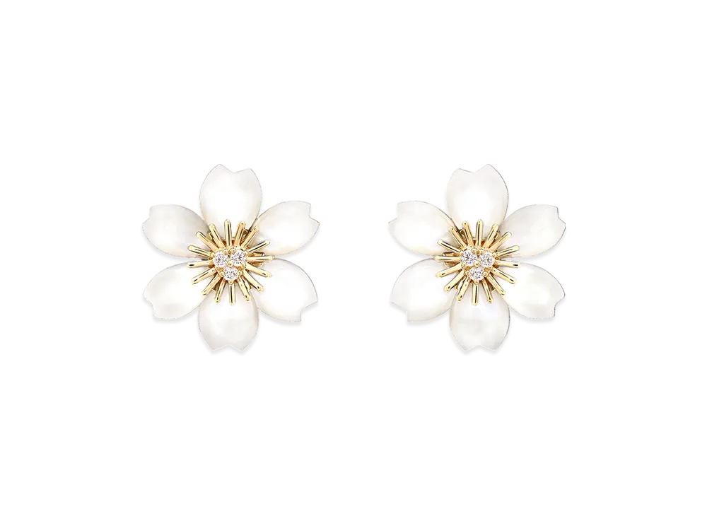 Van Cleef & Arpels Rose de Noel earrings mini model "18K Yellow gold/Diamond/Mother-of-pearl"