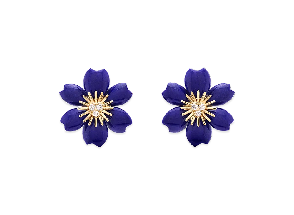 Van Cleef & Arpels Rose de Noel earrings mini model "18K Yellow gold/Diamond/Lapis lazuli"