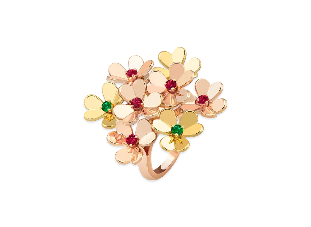 Van Cleef & Arpels Frivole ring 8 flowers "18K Rose gold/Emerald/Ruby"