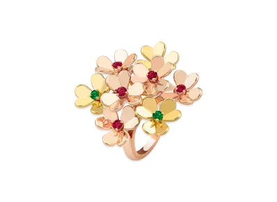 Van Cleef & Arpels Frivole ring 8 flowers "18K Rose gold/Emerald/Ruby"