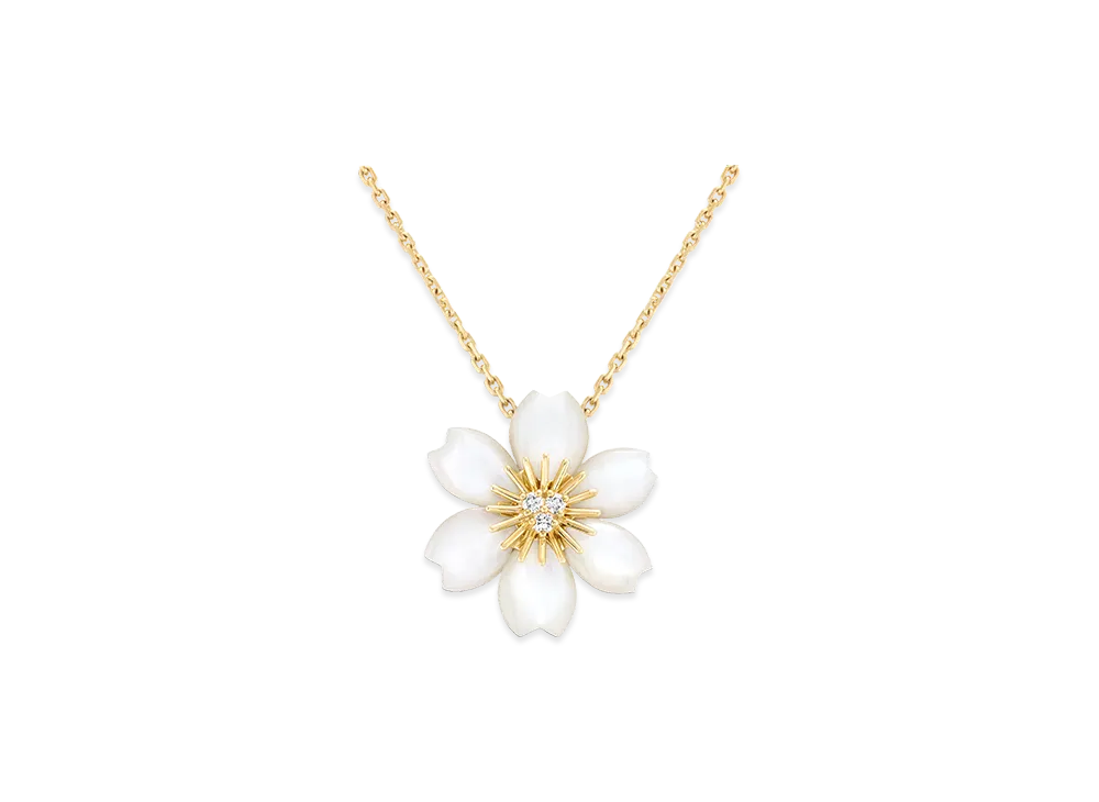 Van Cleef & Arpels Rose de Noel pendant mini model "18K Yellow gold/Diamond/Mother-of-pearl"